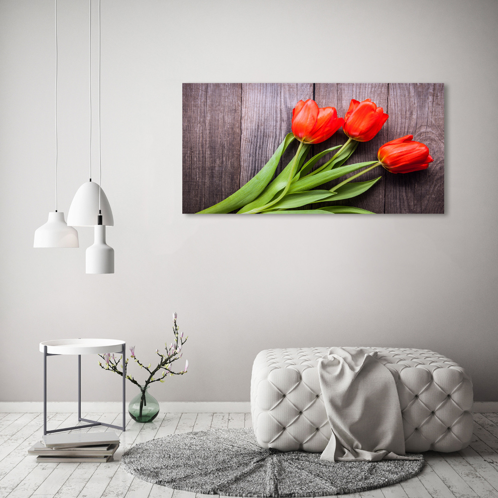 Wall art on glass Red tulips