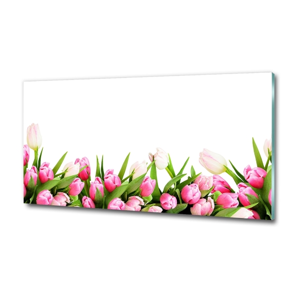 Glass art print Pink tulips