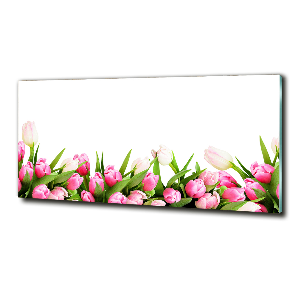 Glass art print Pink tulips