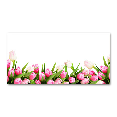 Glass art print Pink tulips