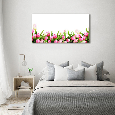 Glass art print Pink tulips