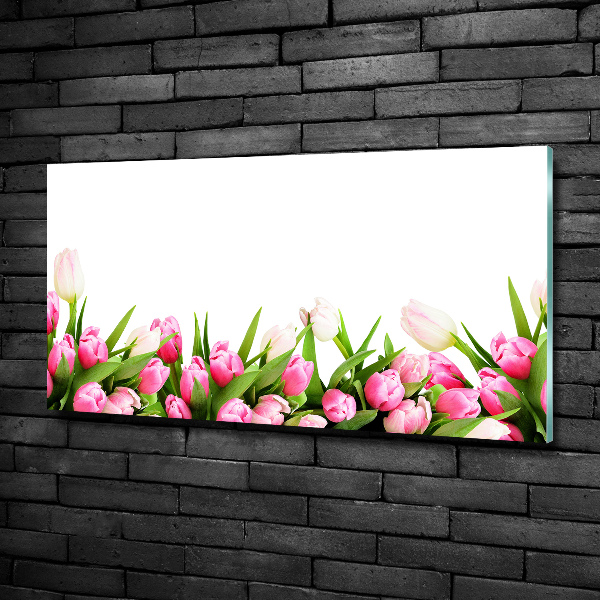 Glass art print Pink tulips