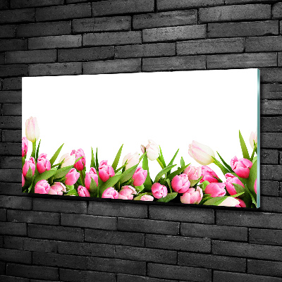 Glass art print Pink tulips