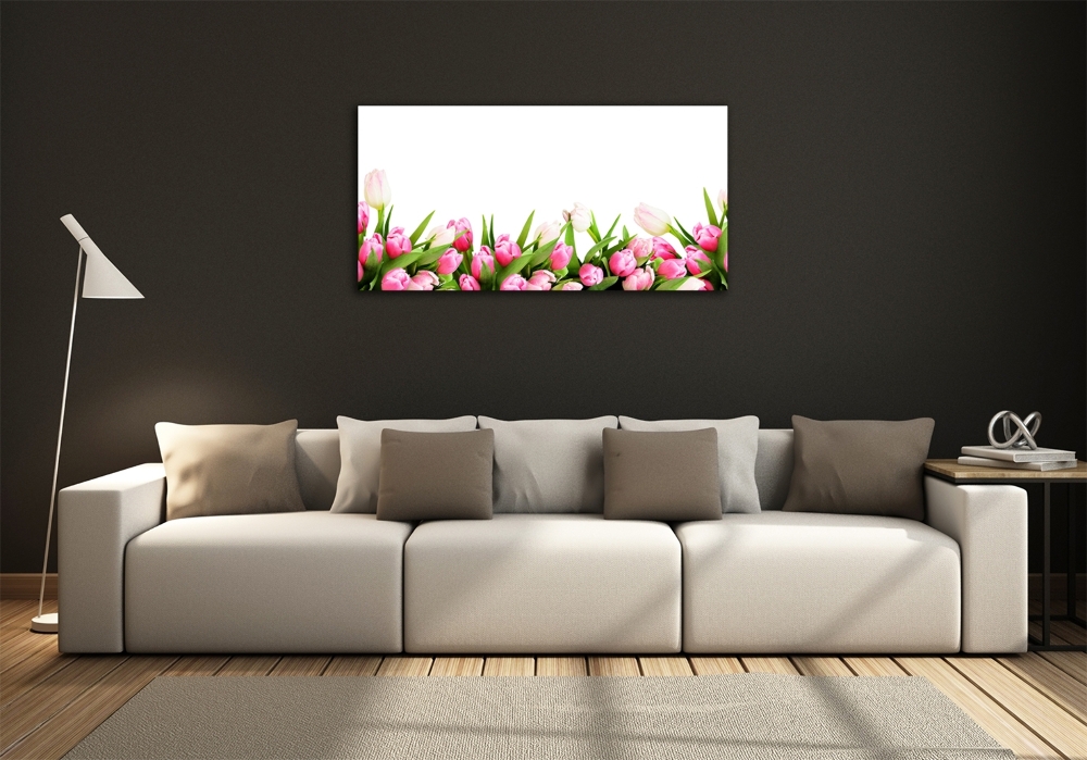 Glass art print Pink tulips