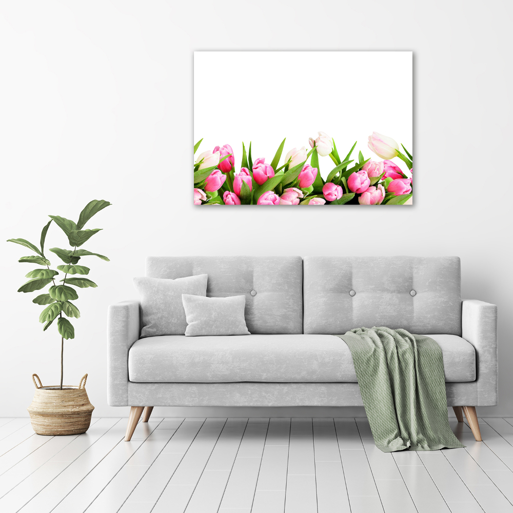 Glass art print Pink tulips