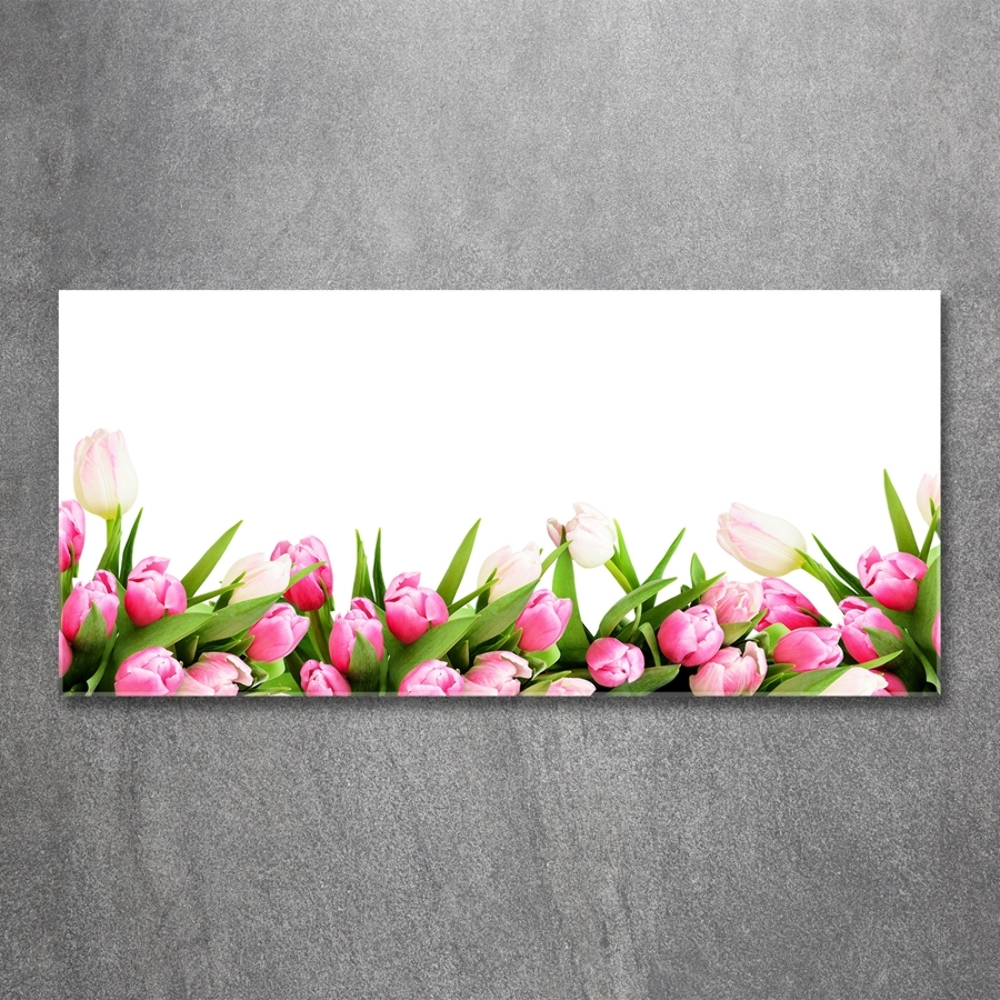 Glass art print Pink tulips