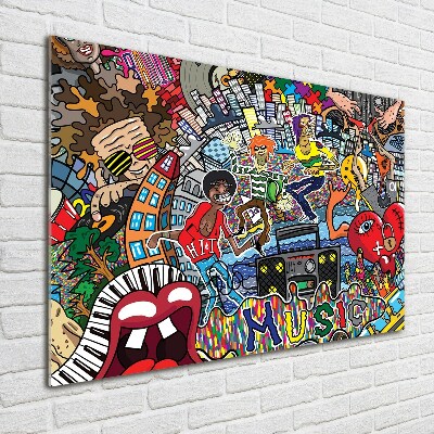 Glass wall art Musical collage