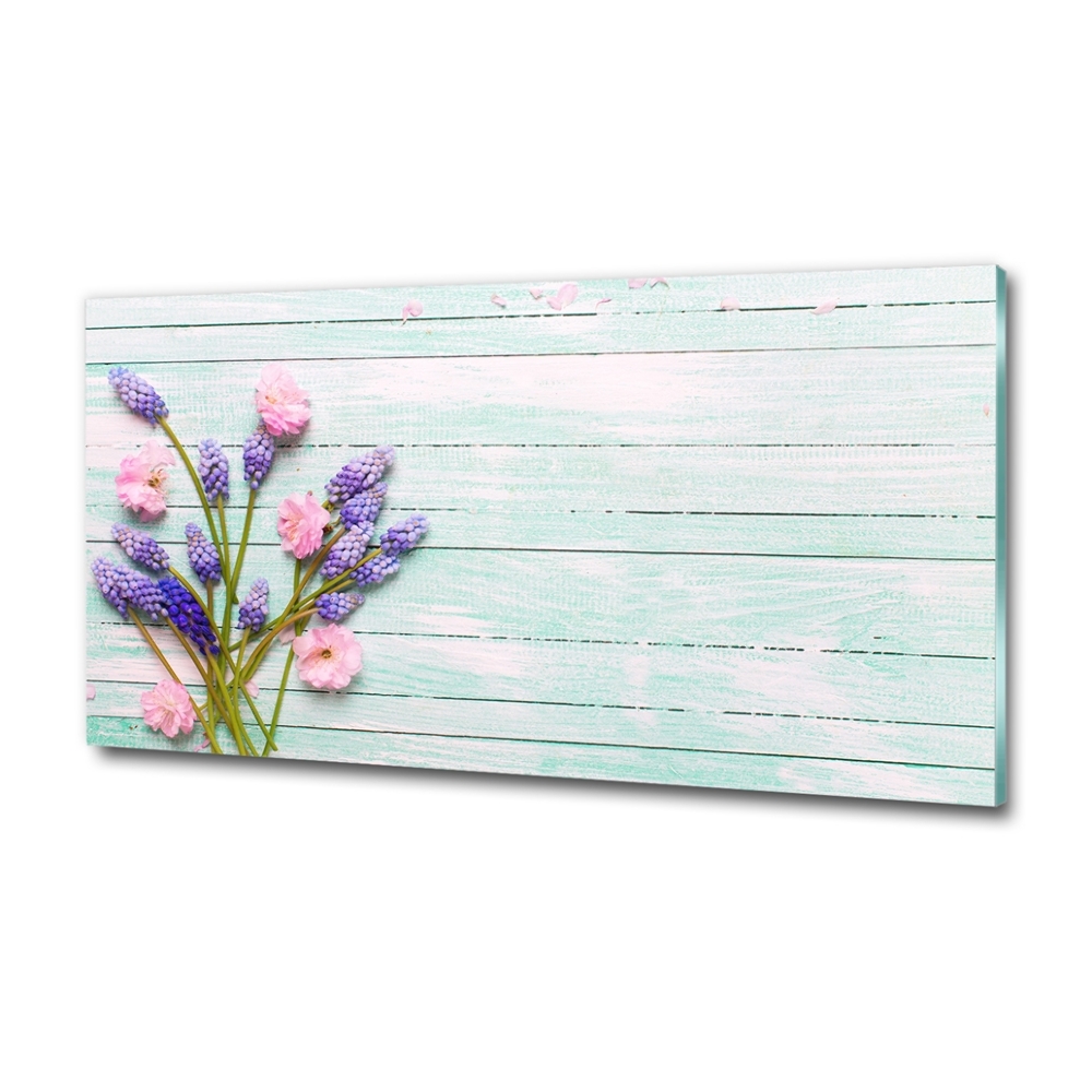 Wall art on glass Lavender on wood