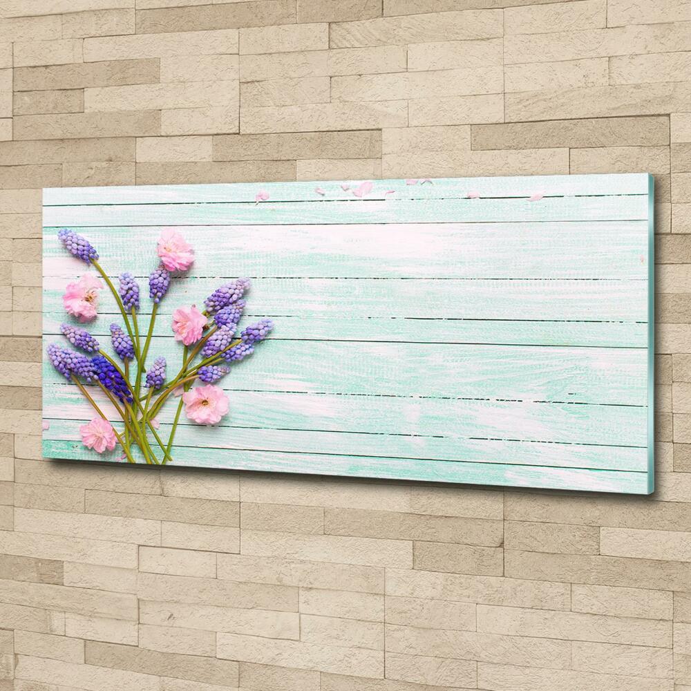 Wall art on glass Lavender on wood