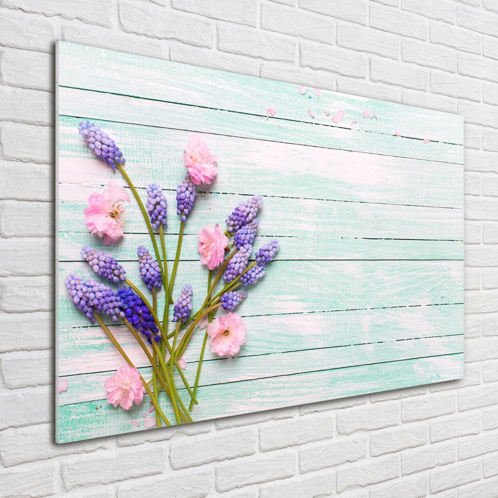 Wall art on glass Lavender on wood