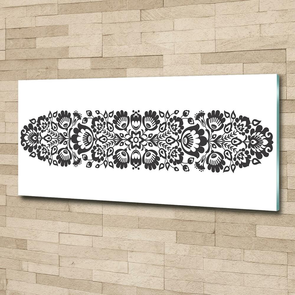 Glass wall art large Folk flowers