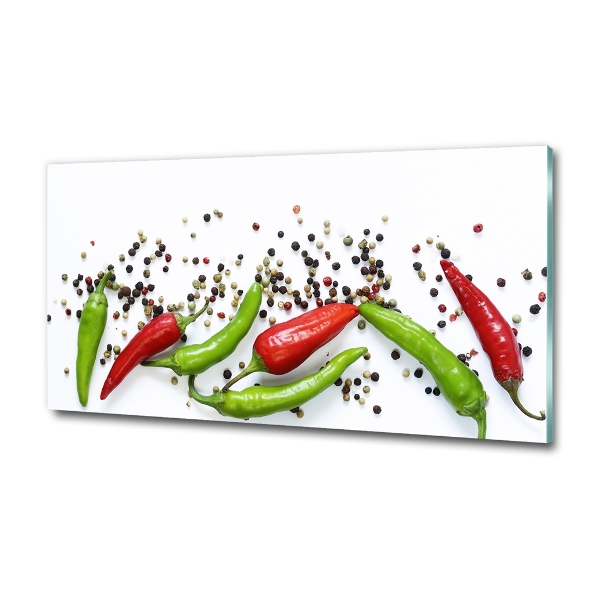 Glass wall art Chilli peppers