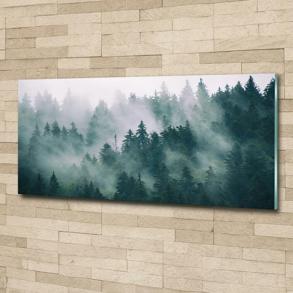 Glass art picture Fog over the forest