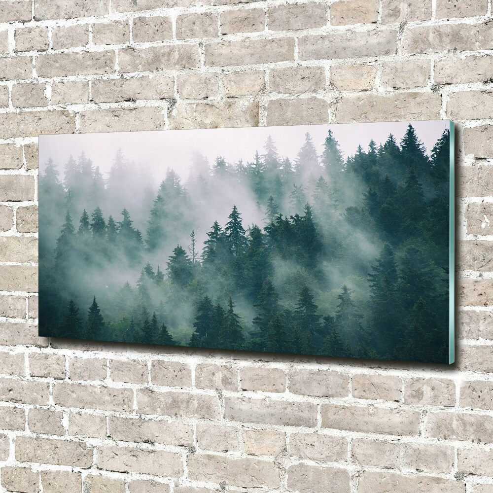 Glass art picture Fog over the forest