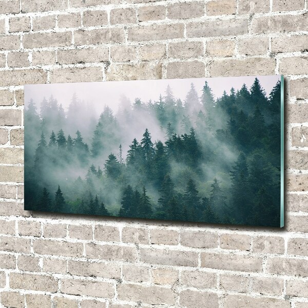 Glass art picture Fog over the forest