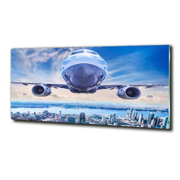 Printed glass wall art Aircraft over the city