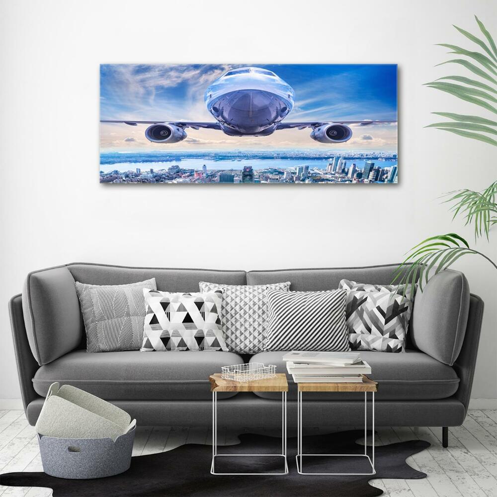 Printed glass wall art Aircraft over the city