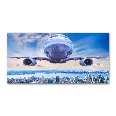 Printed glass wall art Aircraft over the city