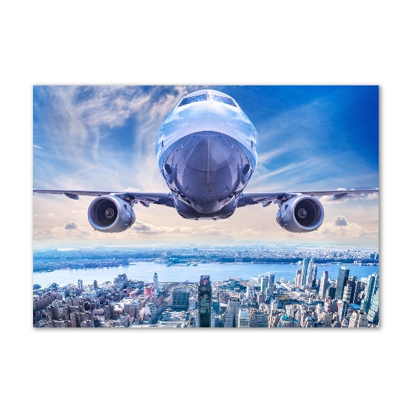 Printed glass wall art Aircraft over the city