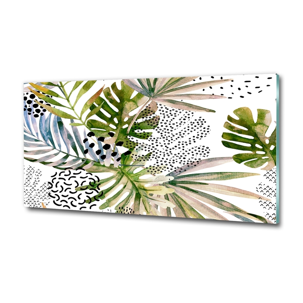 Glass wall art Tropical leaves