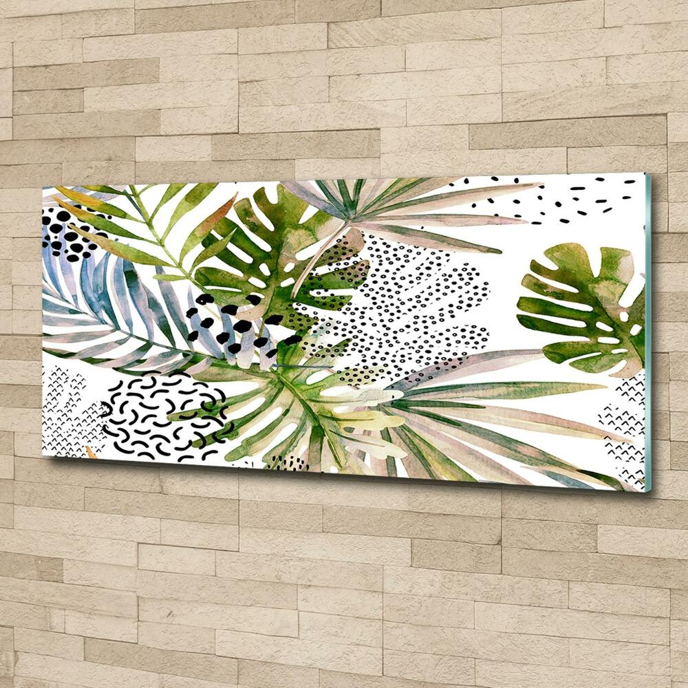 Glass wall art Tropical leaves