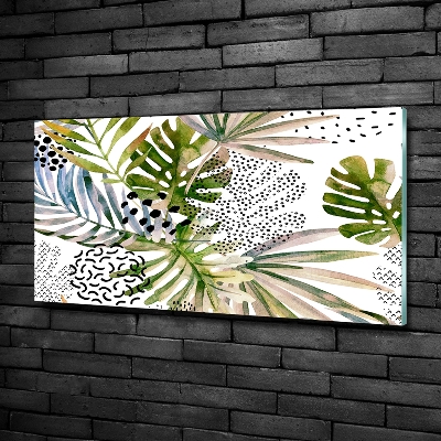 Glass wall art Tropical leaves