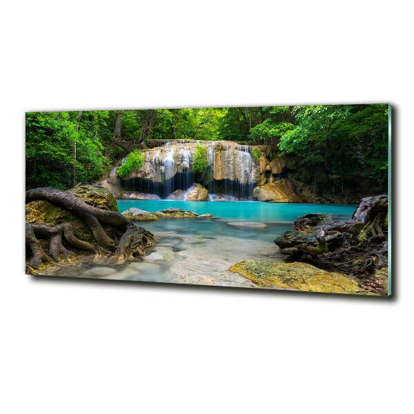 Glass art print Waterfall in the forest