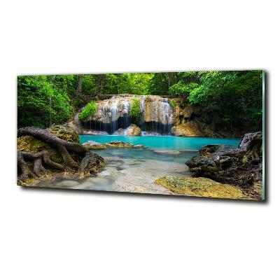 Glass art print Waterfall in the forest