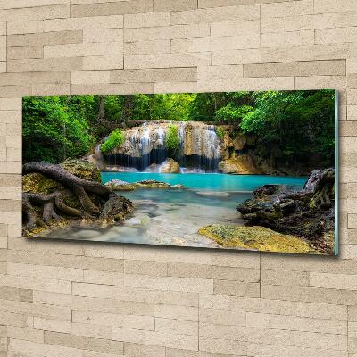 Glass art print Waterfall in the forest