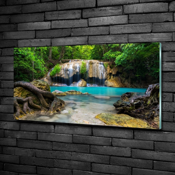 Glass art print Waterfall in the forest