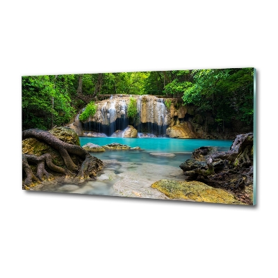 Glass art print Waterfall in the forest