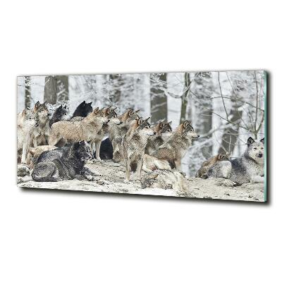 Glass wall art Wolves in winter