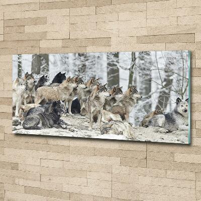 Glass wall art Wolves in winter