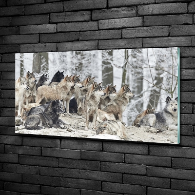 Glass wall art Wolves in winter