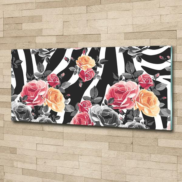 Glass art print Roses in the background zebra