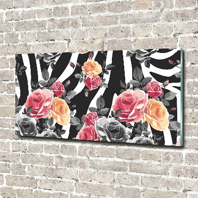 Glass art print Roses in the background zebra