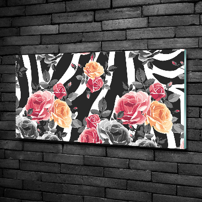 Glass art print Roses in the background zebra