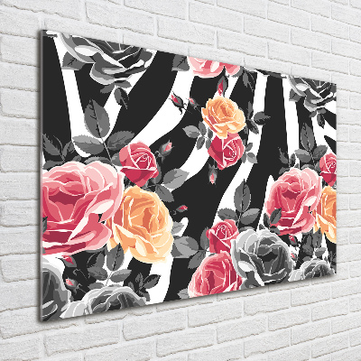 Glass art print Roses in the background zebra