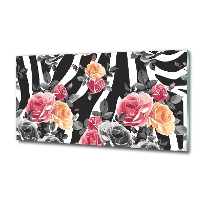 Glass art print Roses in the background zebra