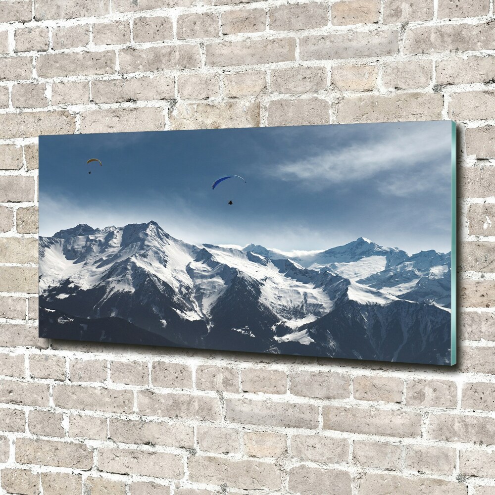 Glass art picture Paraglide of the alps