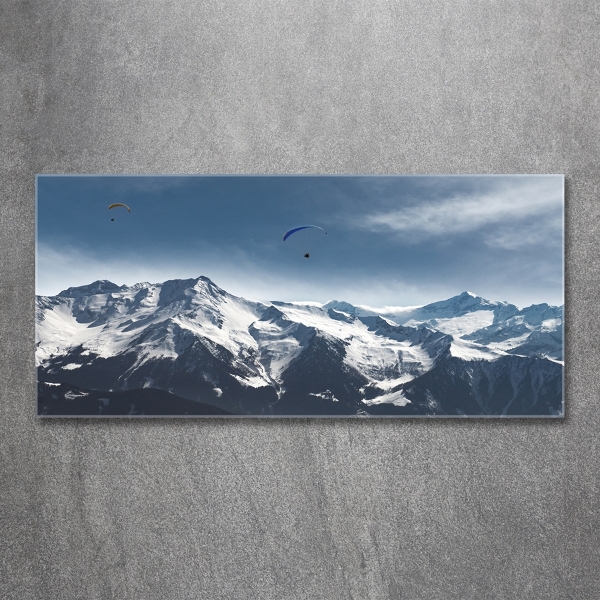 Glass art picture Paraglide of the alps