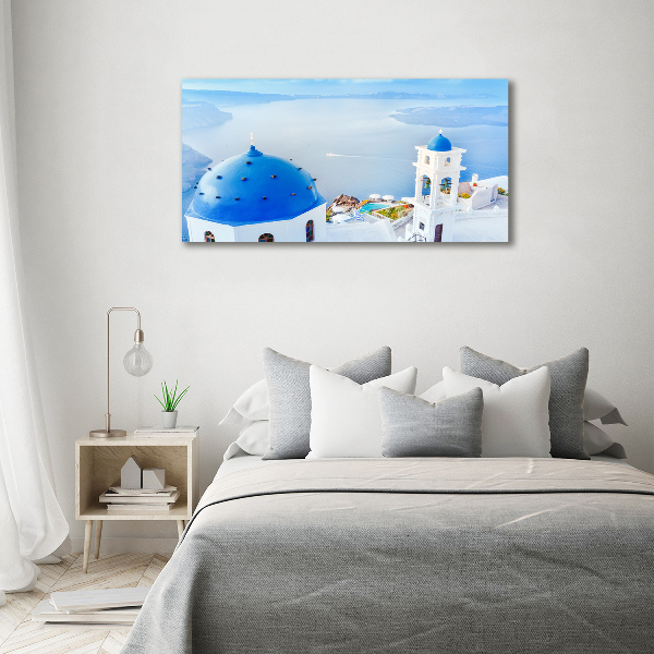 Wall art on glass Santorini greece