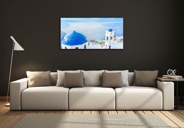 Wall art on glass Santorini greece