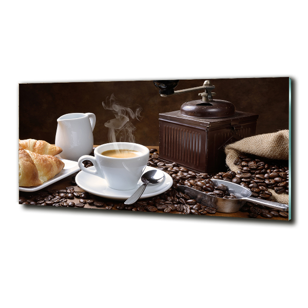 Wall art on glass Croissants and coffee