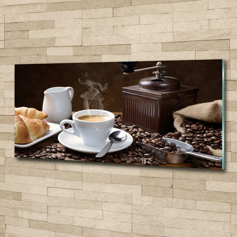 Wall art on glass Croissants and coffee