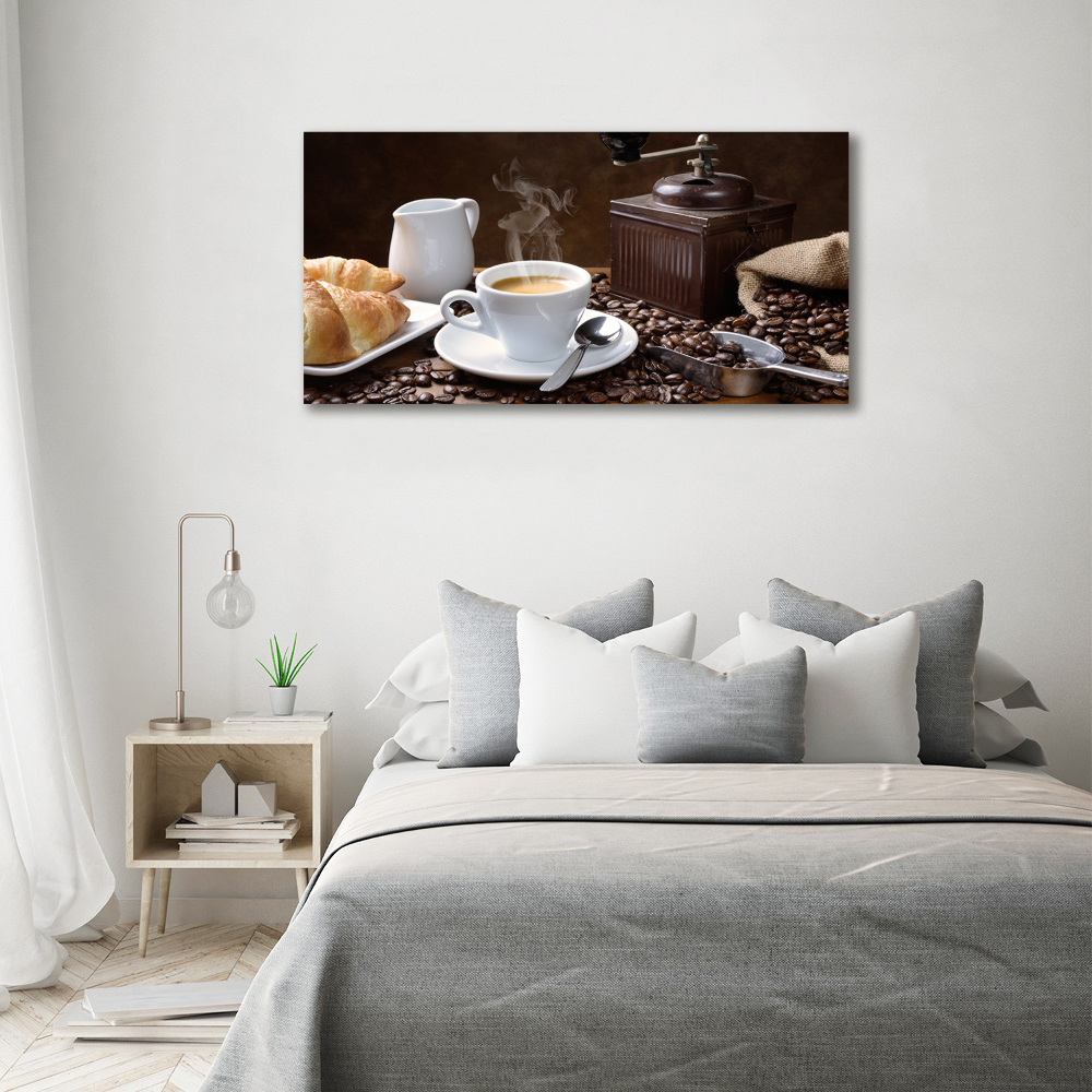 Wall art on glass Croissants and coffee