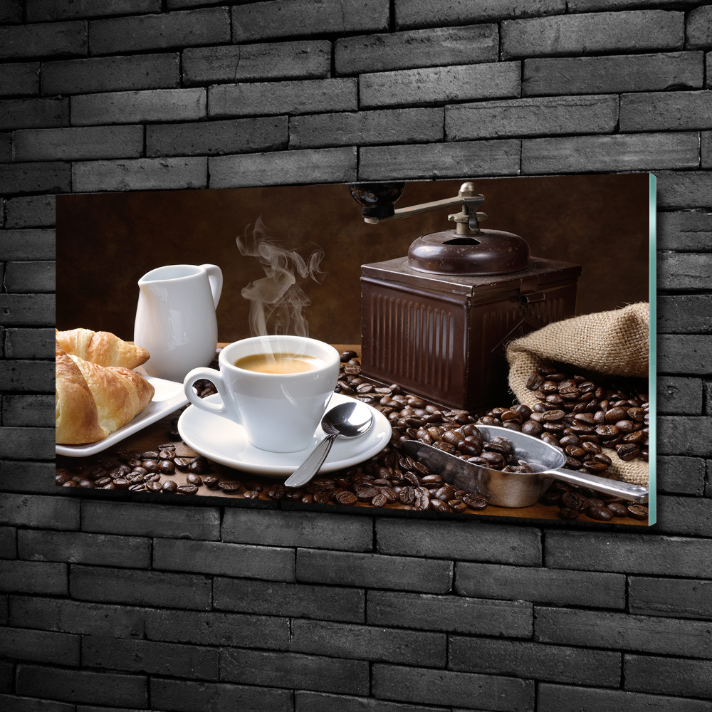 Wall art on glass Croissants and coffee