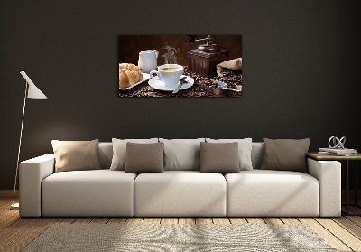 Wall art on glass Croissants and coffee