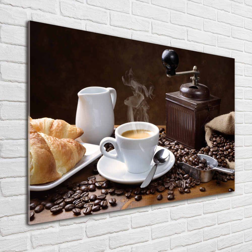 Wall art on glass Croissants and coffee