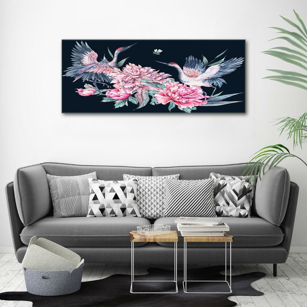 Photo printed on glass Cranes and peonies